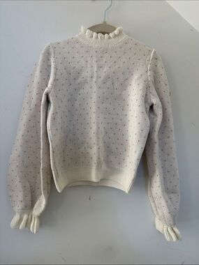 Janie & Jack Cream Ruffle Neck Sweater - Knit Long Sleeve
